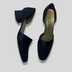YVES SAINT LAURENT Vintage Navy Satin D’Orsay Heels Size 8.5